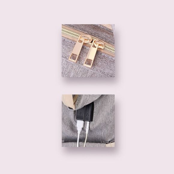 Diaper Bag Backpack with Folding Crib/Changing Station,USB Charge Port in Gray - Picture 8 of 10